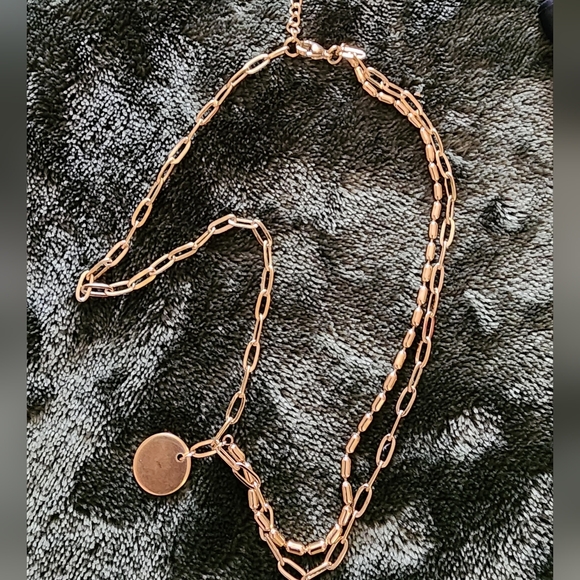Slide Jewelry Stainless Steel Gold Necklace Multi Chain Design W Disc NIB - Picture 9 of 10